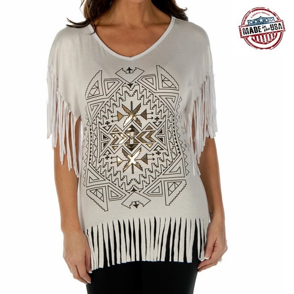 Liberty Wear Tops - ➕ Native Diamond Distressed Fringe Tunic
